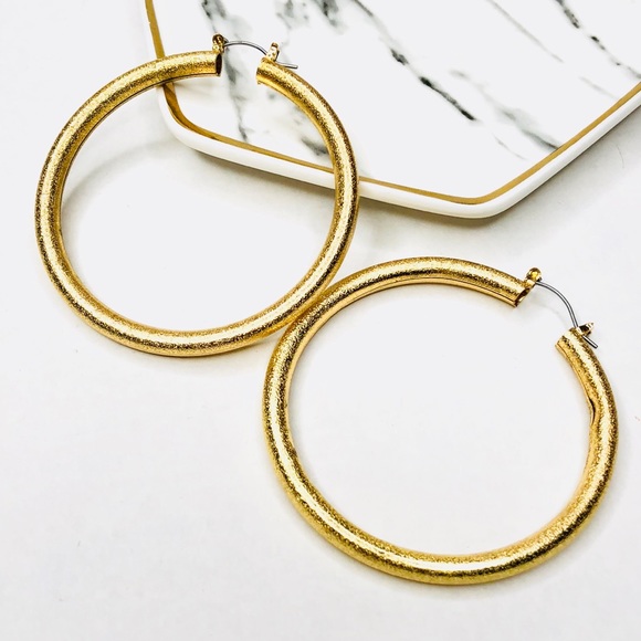 ORNAMENTAL STONE Jewelry - DARLA 14K GOLD FILL HOLLOW TEXTURED HOOP EARRINGS